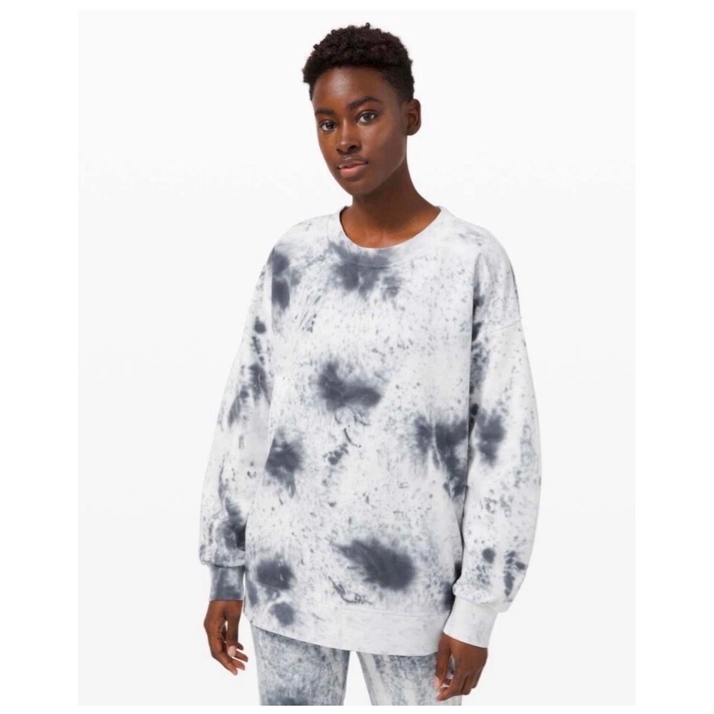 Lululemon Perfectly Oversized Crew Marble Dye‎ White Graphite Grey Sweatshirt 12